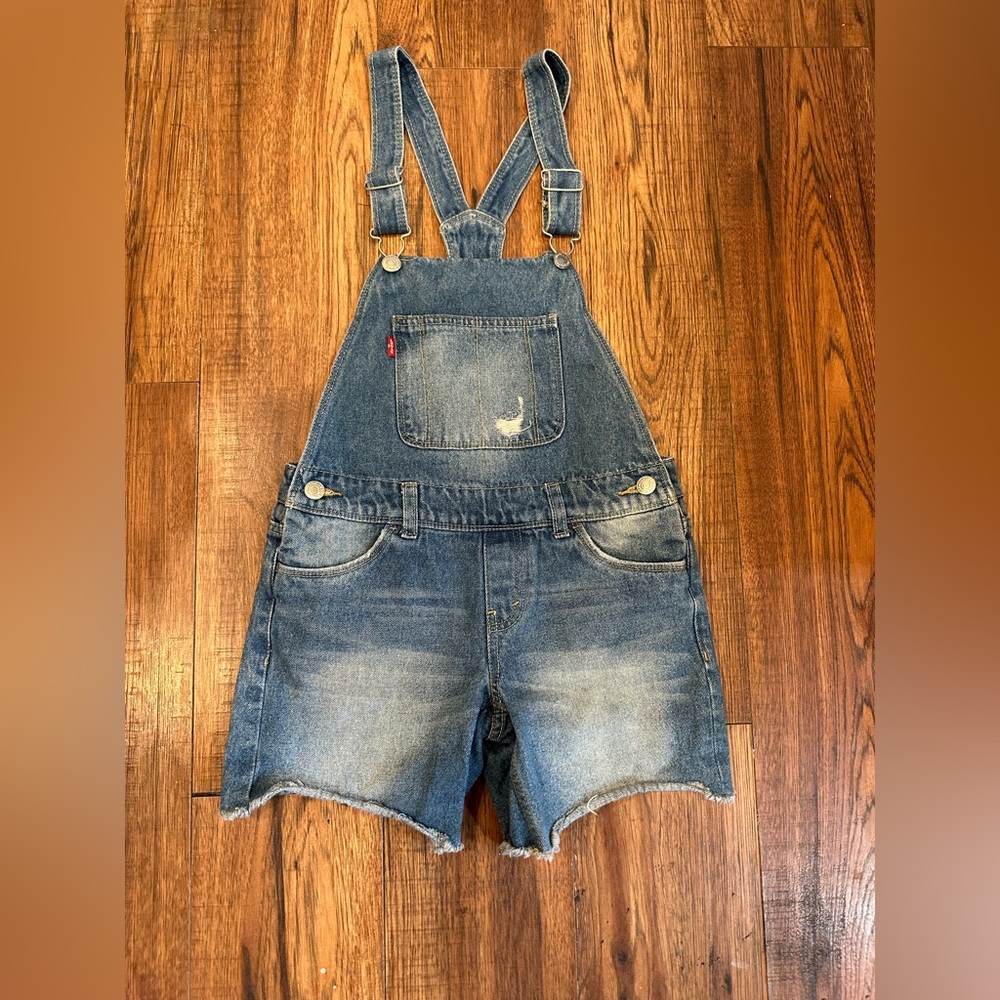 Levis Girls 10 Reg Boyfriend Shortall Relaxed Fit Bib Overalls Light Wash Cotton